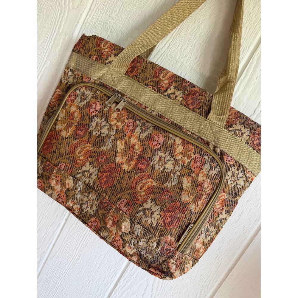 Vintage Floral Tapestry Tote Bag Large Boho Market Bag Zip Pocket Carryall - Picture 4 of 6